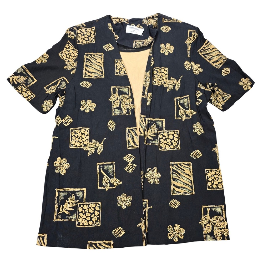Vintage Alfred Dunner Open Front Blouse Women's Sixe 18 Black Tan Abstract Flora